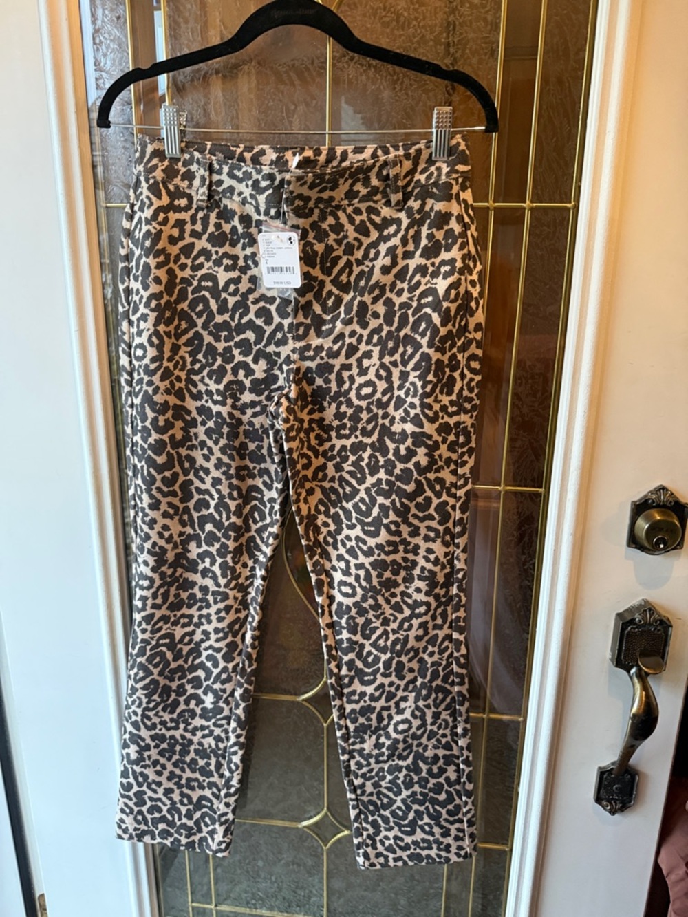Free People Leopard Print Straight Leg Jeans - Black and Tan